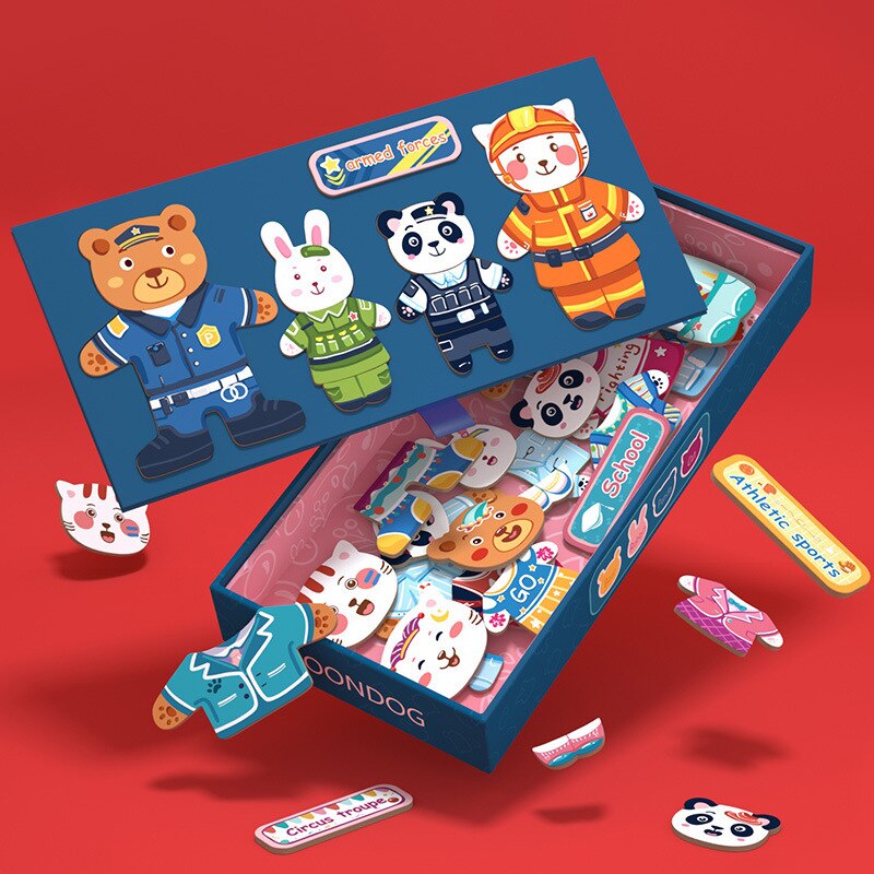 Planche à dessin magnétique en bois multifonction pour enfants, Puzzle, animaux, écriture, tableau noir, apprentissage, jouets éducatifs