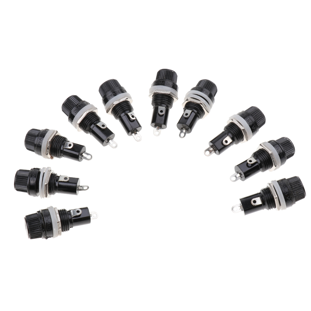 10 Fuse Holder Chassis/Panel Mount Glass Tube Fuses 5x20mm 15A 10A