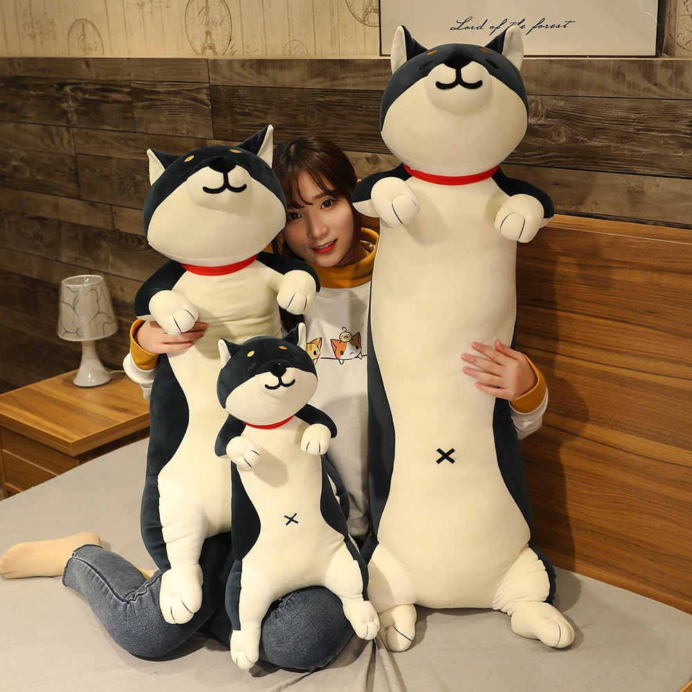 60-120cm Cute Shiba Inu Dog & Cat Plush Toys Stuffed Long Animals Sleep Boyfriend Pillow Doll Office Cushion Kids Girls