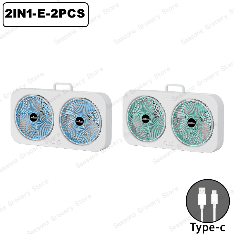 Hangende bureauventilator met dubbele kop USB oplaadbare draagbare stille koelventilator 3 snelheden verstelbaar voor kantoor thuis slaapzaalventilator: Donker Kaki
