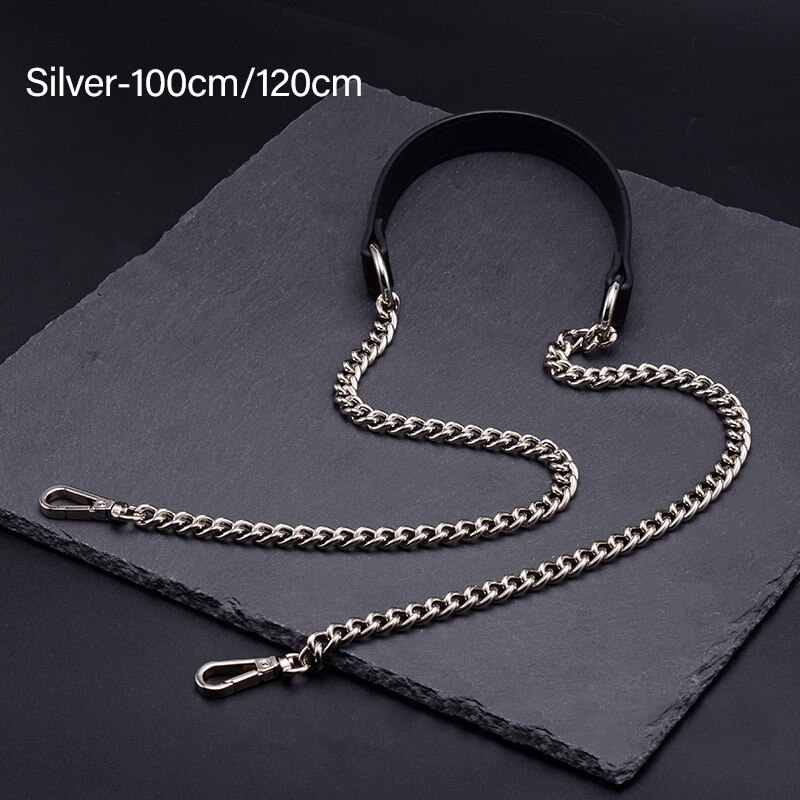 100cm/120cm Tasche Metall Kette Ersatz PU Leder Taschen Riemen für DIY Handtasche Griffe Schulter Riemen Zubehör taschen Griffe: B-Silber-