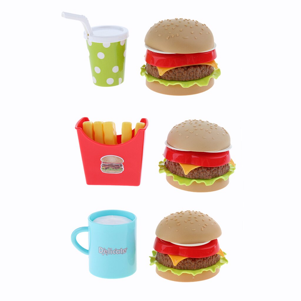 freundlicher vorgeben Spielen Lebensmittel Spielzeug Burger Frites schnell-Lebensmittel-Snack Getränke Luxus Abendessen einstellen