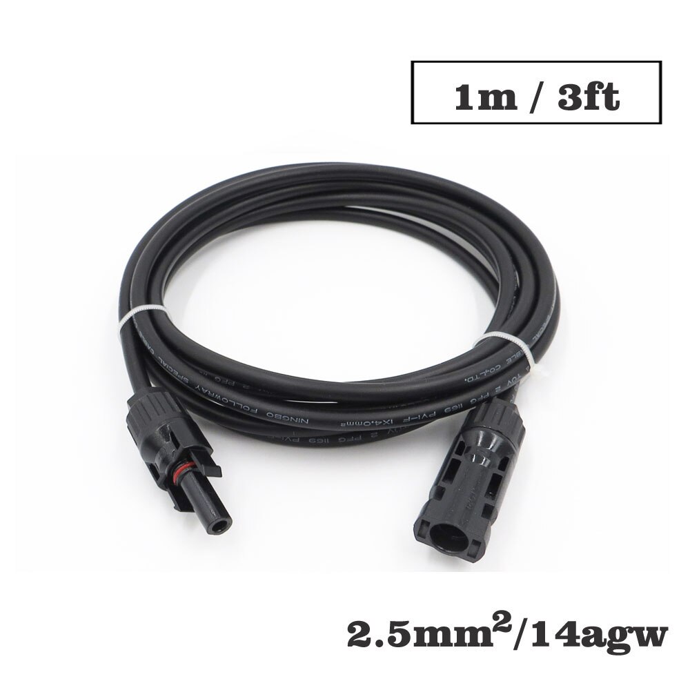 1 Pc X 2.5mm2 14AWG 3ft 6ft 9ft 15ft 30ft Pv Connector Extension Verbinding Tak Zwarte Parallelle Serie Verleng Kabel: 3ft