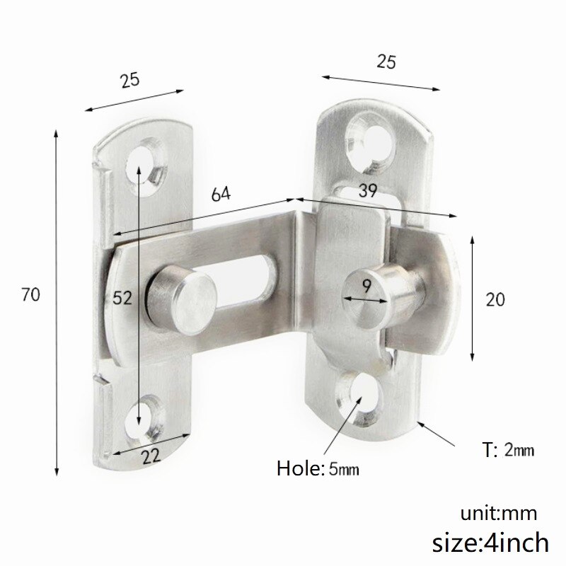 5 unids/lote de acero inoxidable, 90 grados, hebilla de ángulo recto, Perno de puerta de gabinete de ventana: 4inch