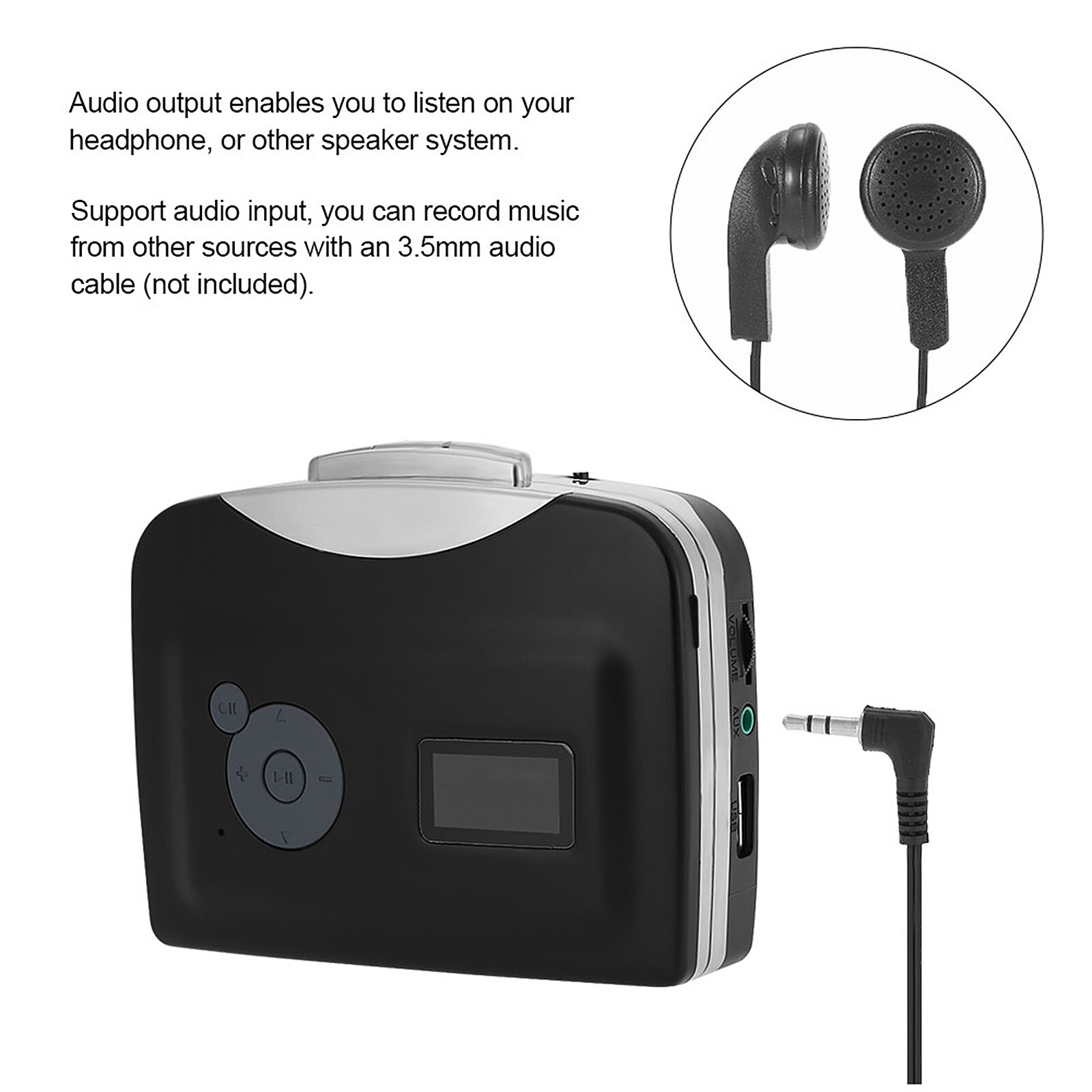 ezcap230 Cassette Tape-to-MP3 Converter Save into USB Flash Disk Auto Partition Recorder Cassette to MP3 Converter with Earphone