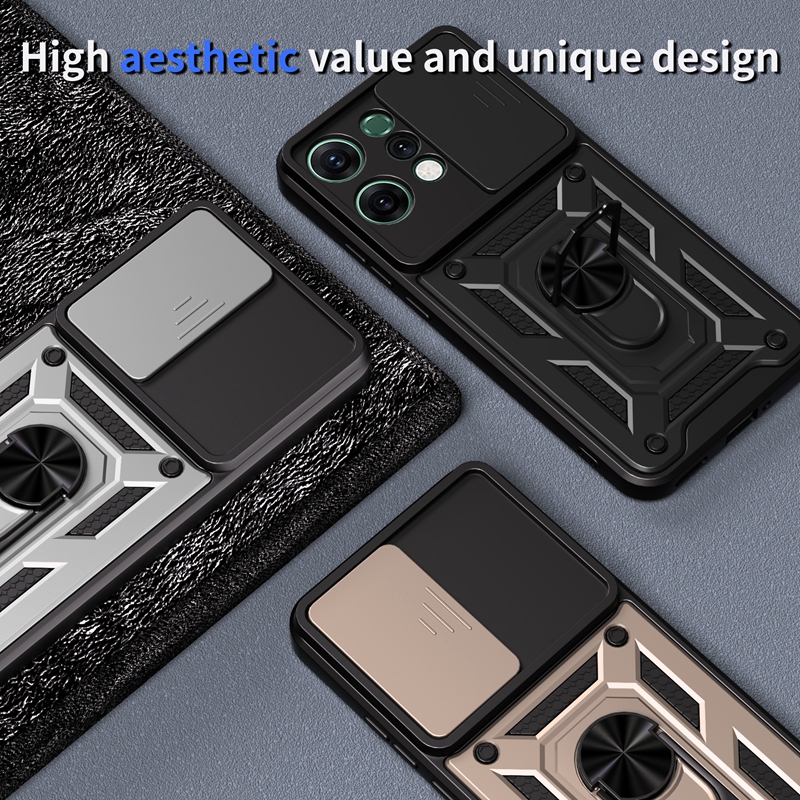 Funda protectora de anillo magnético Armor para OPPO Reno 14 Pro 14F 5G, Funda protectora de lente deslizante para Reno14 Reno14F