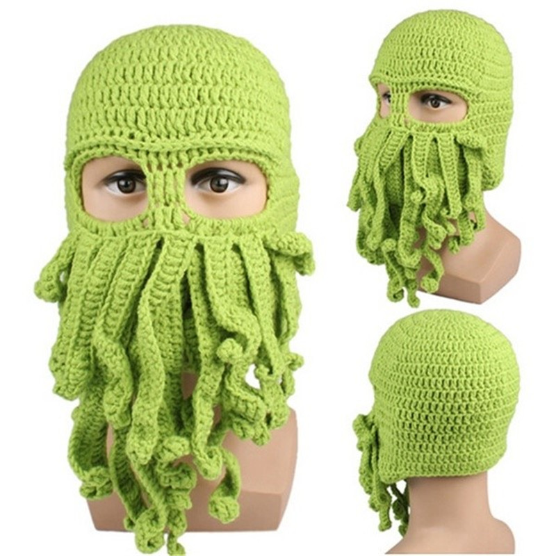 Nyhet rolig fest bläckfisk skäggmössa unisex djur cthulu virkad tentakel stickad vindmask skidkeps halloween hattar