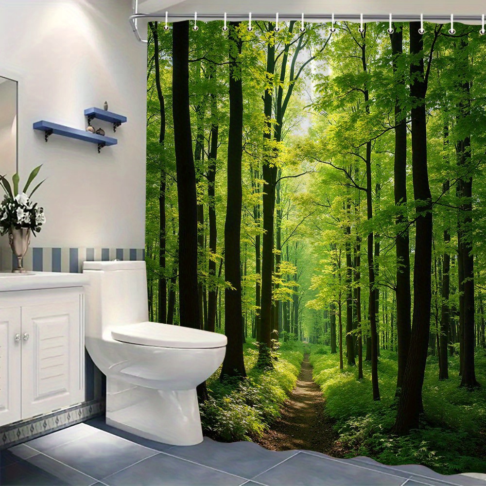 Cortina de ducha impermeable Sunny Forest Path para decoración de baño