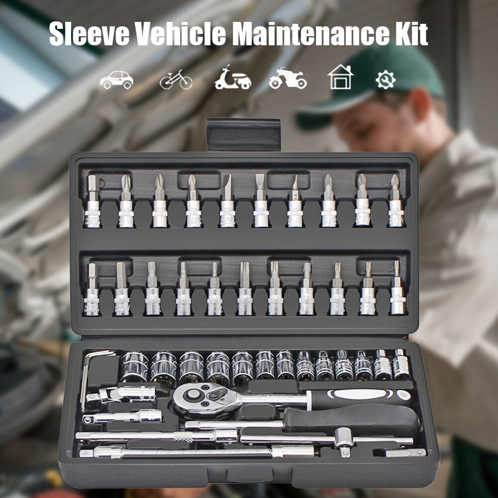 46pcs Multi-purpose Hardware Combination Toolbox Manual Repair Screwdriver Kit Hand Tools Ratchet Wrench Set