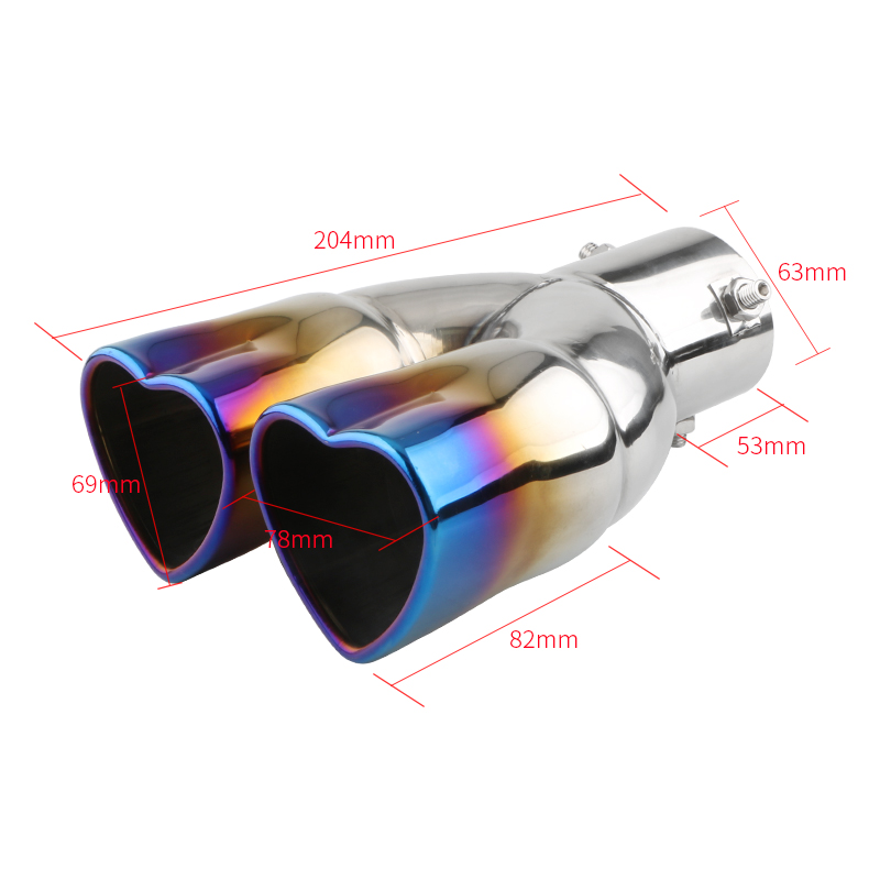 Universal Heart Shape Style Red Pink Exhaust Muffler Tips Stainless Steel Double Out Exhaust Tube Tips Car Accessories: MULTI