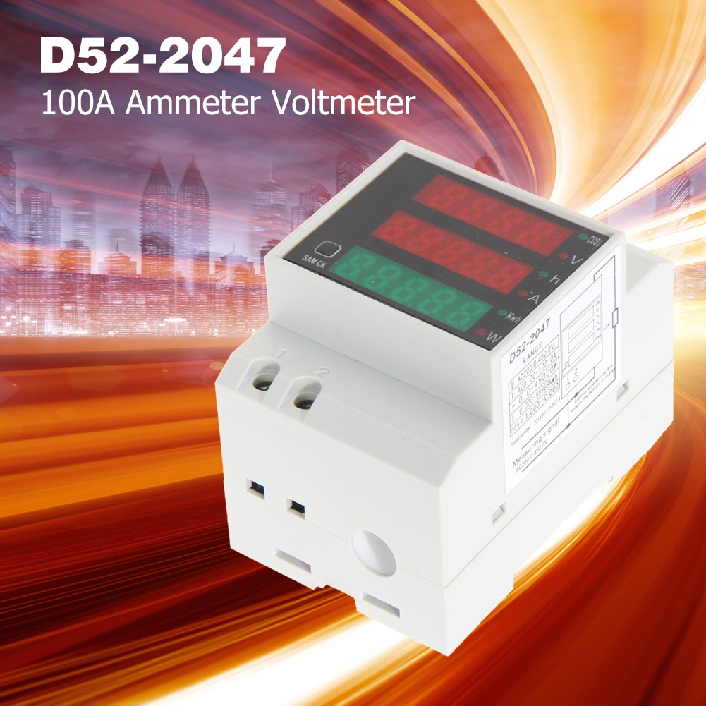 D52-2047 Din Rail Ampèremeter Voltmeter Spanning Test Carrying Actieve Power Factor Tijd Energie Lichtgewicht Gadgets