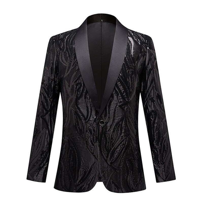 Tuxade-Blazer de satén con lentejuelas para hombre, chaqueta , ajustada, con solapa, chal, traje de boda, cena, de graduación, color negro