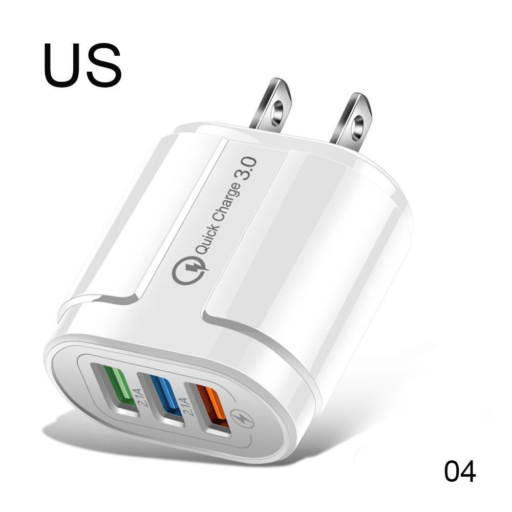 Usb Fast Charger 3 Poorten Quick Charge 3.0 Eu Us Plug Mobiele Telefoon Lader Voor Samsung Xiaomi Iphone QC3.0 opladen Adapter: White US