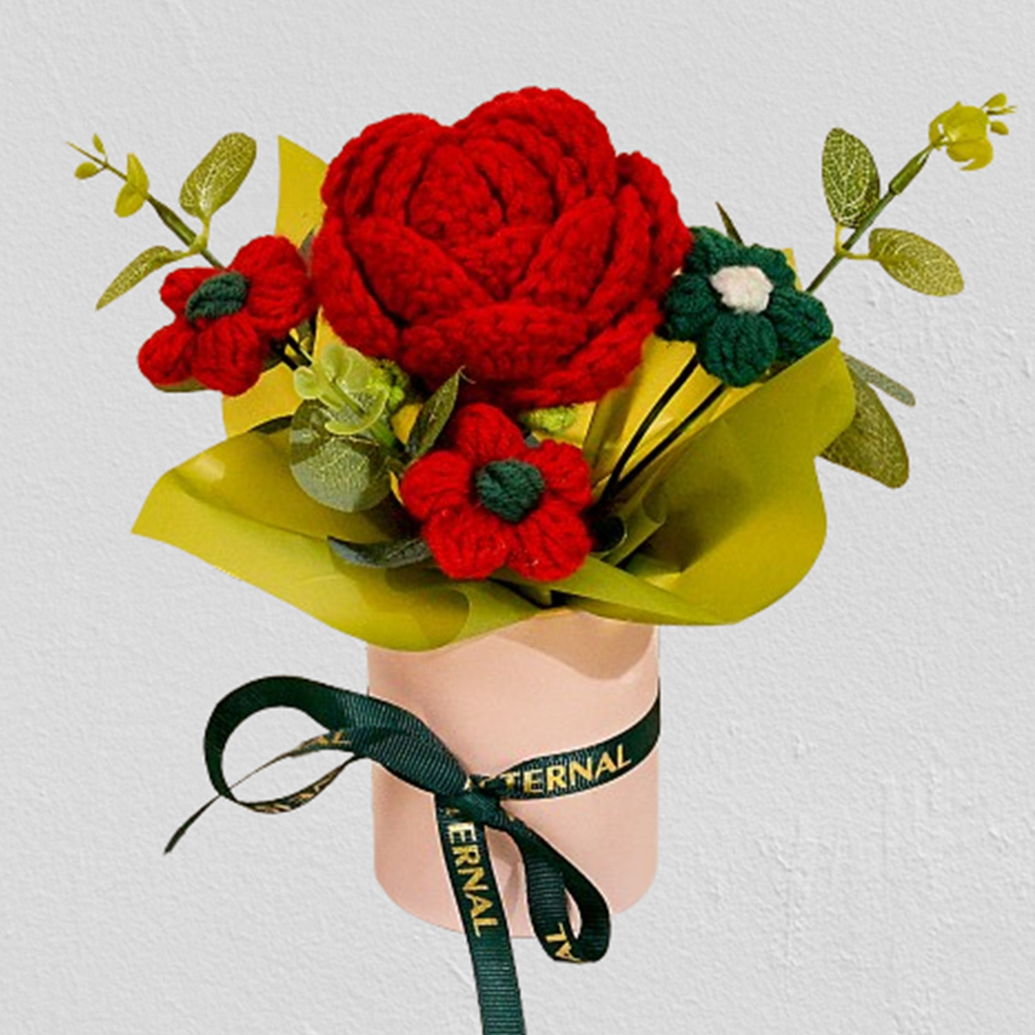 Ramos de flores de ganchillo hechos a mano, tela tejida de ganchillo, ramo de rosas y girasoles, decoración del hogar y para mujer, esposa, mamá, 1 ud.: Borgoña