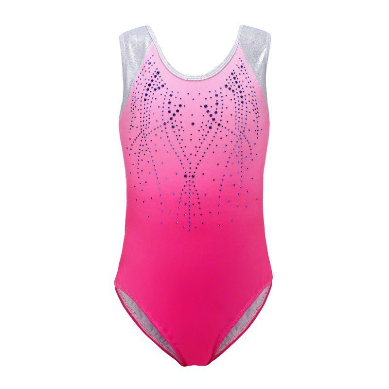 dance practice clothes Children ballet gymnastics suit dance clothes girls sleeveless diamond pattern body suit: Pink / XL