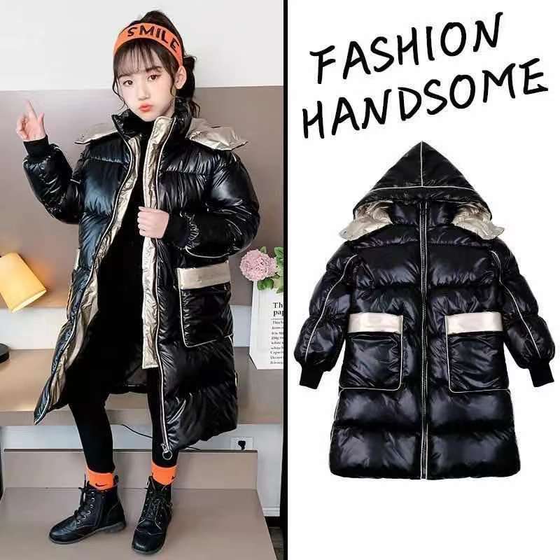 Menina crianças jaqueta de inverno trajes de natal para crianças roupas meninas meninos preto snowsuit outerwear casacos longo parka neve wear