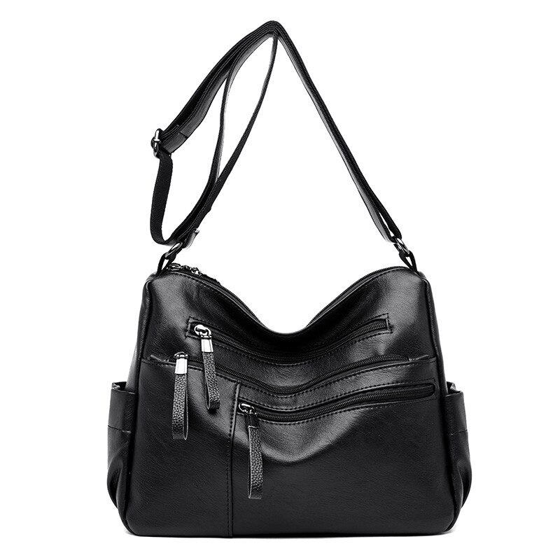 Multi-poche femme sacs à bandoulière concepteur de bonne en cuir femmes bandoulière sac de messager quotidien Portable dames sac à main: Black