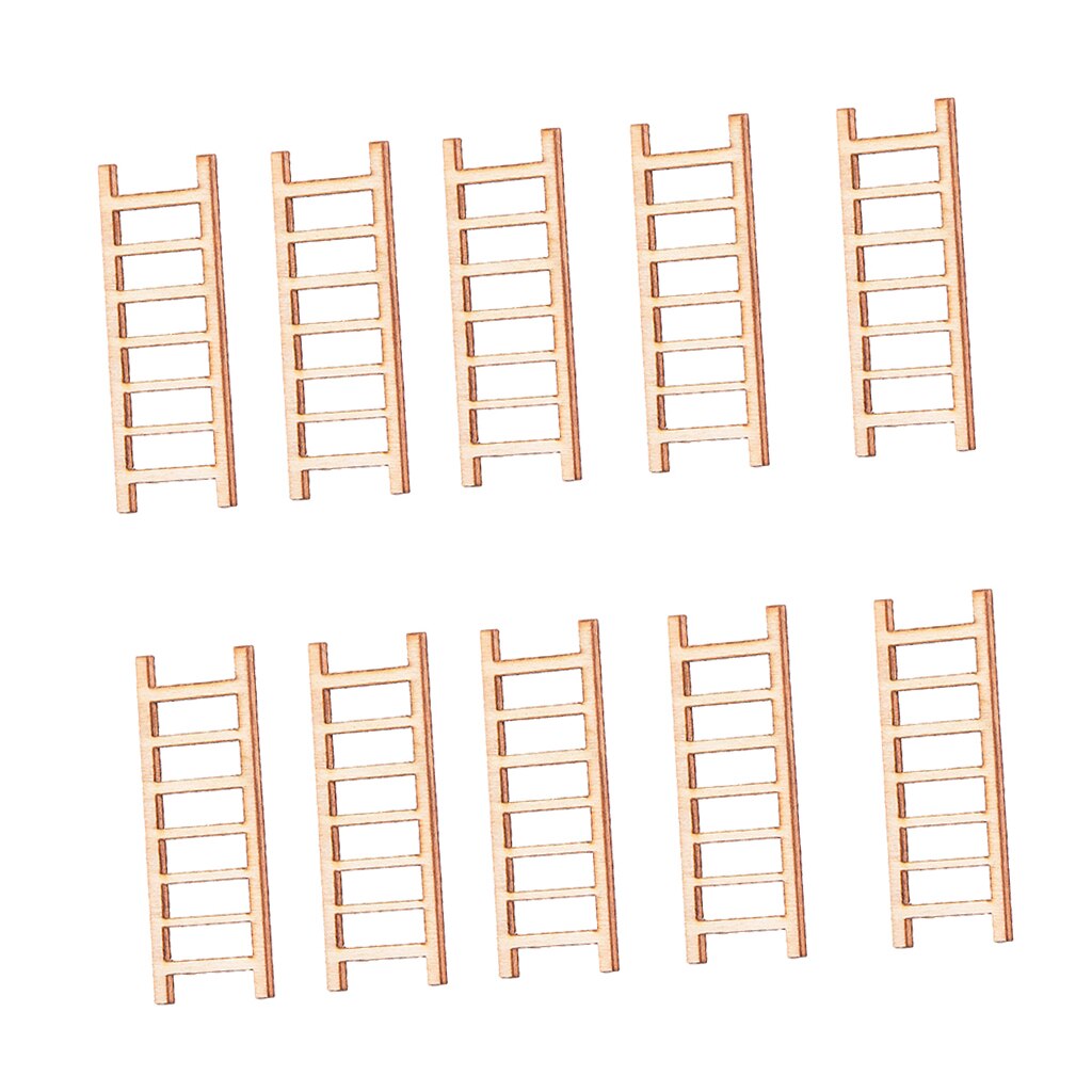 10Pcs Micro Landscape Decoration Wooden Ladder Ornament Garden DIY Crafts Wood