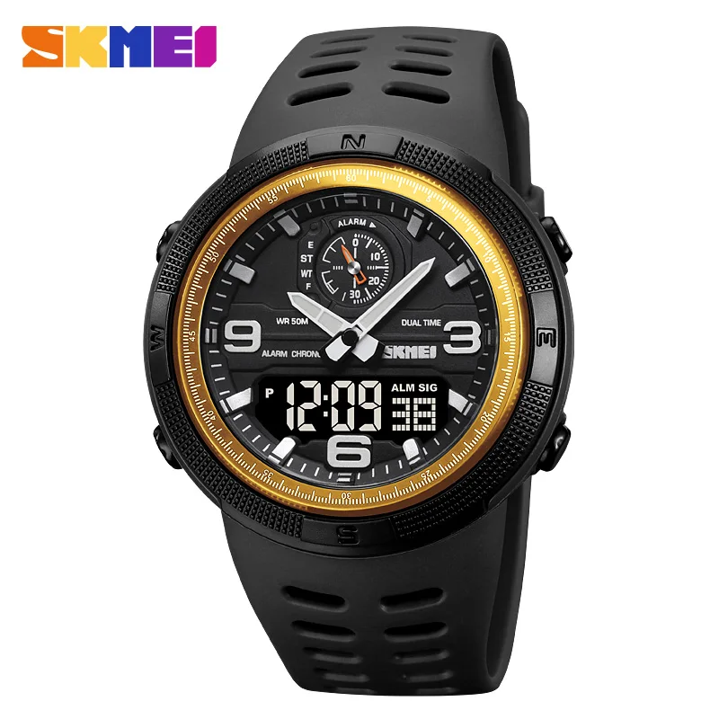 SKMEI-Reloj Digital deportivo para Hombre, pulsera electrónica con pantalla Dual, resistente al agua, para estudiantes, 1655, 1251: Oro