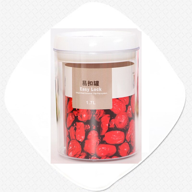 Multi-capacity Plastic Food Storage Box Snacks Dried Fruits Multigrain Storage Tanks Kitchen Containers Transparent Sealed Cans: 1.7L Round