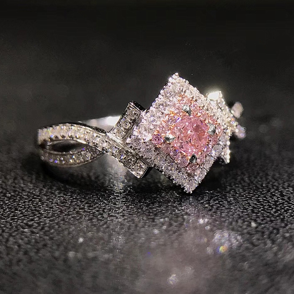 Huitan – bague de fiançailles en zircon rose pour femme, bijou de fiançailles, de roman romantique, pour la saint-valentin, d'amour d'anniversaire, bijoux de déclaration: 6