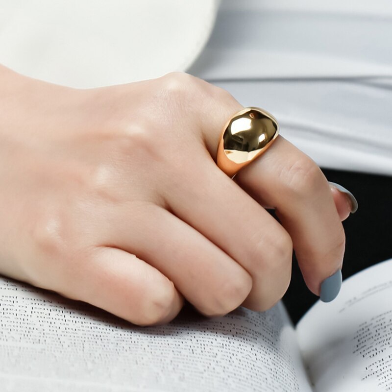 Anenjery 925 Sterling Zilveren Heldere Geometrische Ring Voor Vrouwen Elegantie Eenvoud Open Ring Sieraden S-R1034: Gold Color