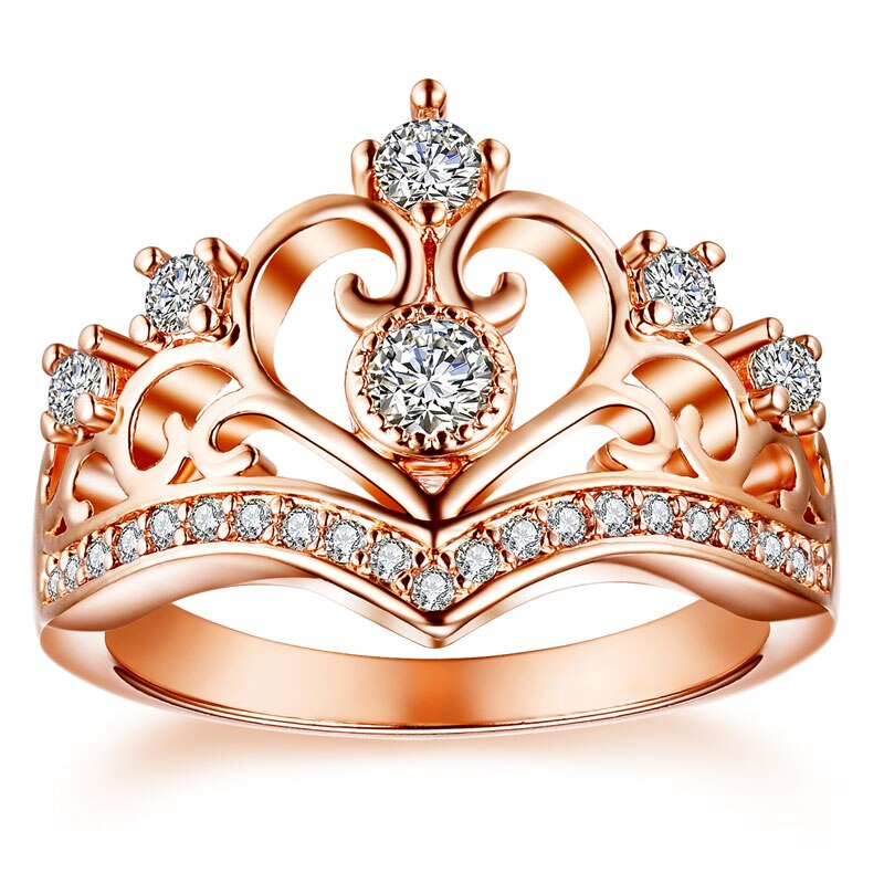 HIYONG Rose Gold Crown Romentic Trouwringen voor Vrouwen Koper Crown Cut AAA Zirkoon Ring Engagement Bruiloft Sieraden: 7 / Gold Crown Rings