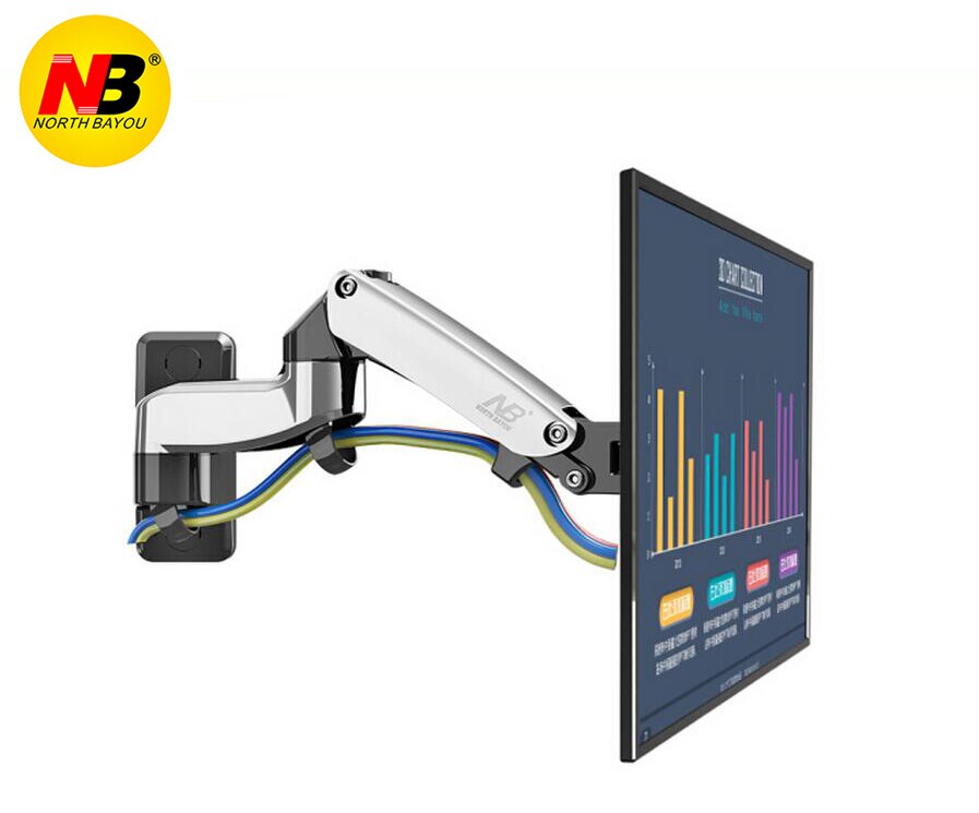 Nb f150 liga de alumínio 360 graus 17 "-27" monitor suporte mola de gás braço led tv lcd montagem na parede carregamento 2-7kgs: Siliver