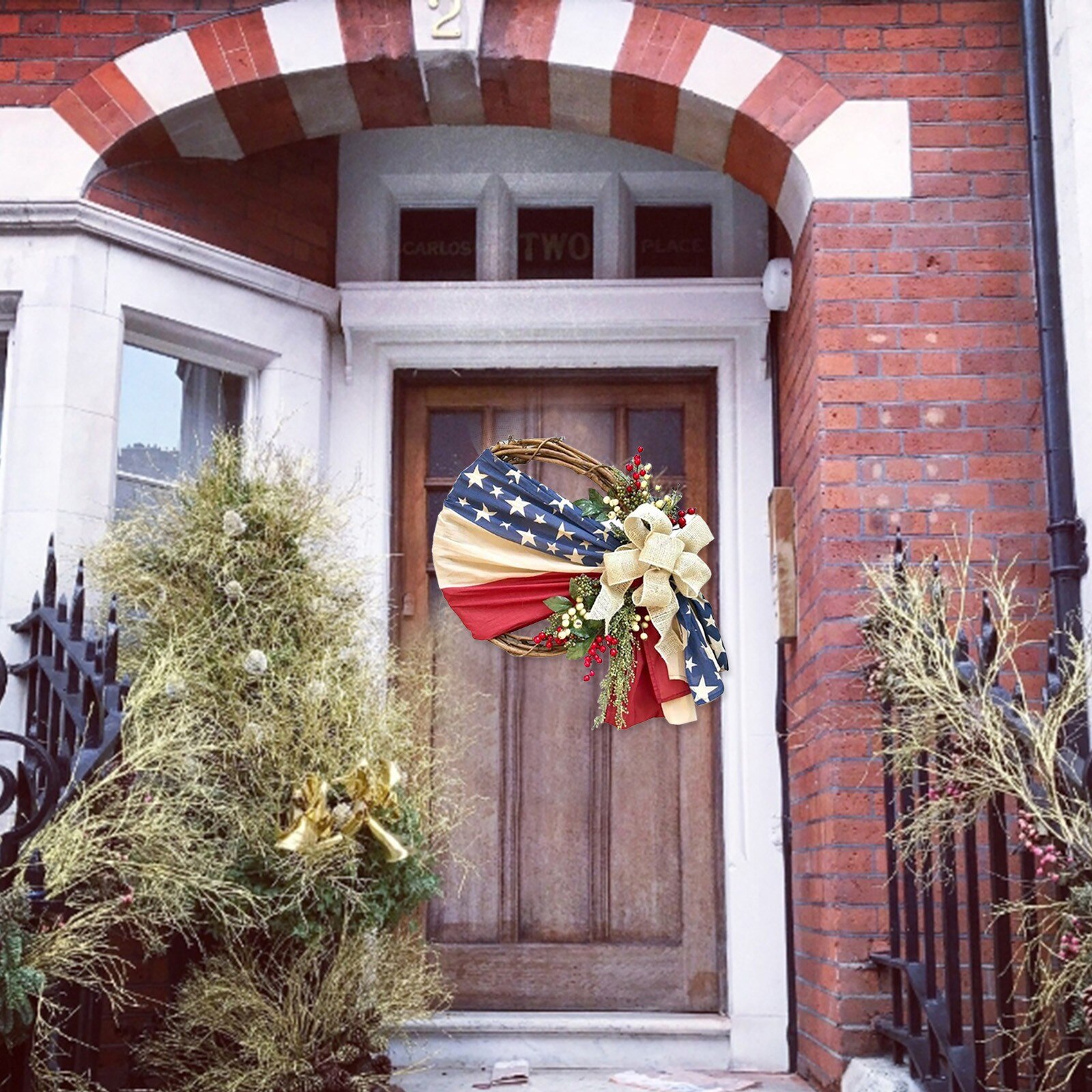 Independence Day Wreath Porch Decoration Front Door Outdoor The Letter Hanging Round Wreath Decor Wreaths Garlands