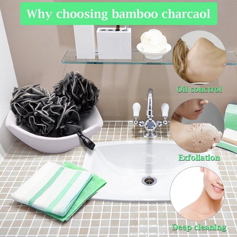Bambou charbon bain boule bain fleur bain luffa éponge douche Pouf corps épurateur balle maille Pouf bain éponge facile à utiliser