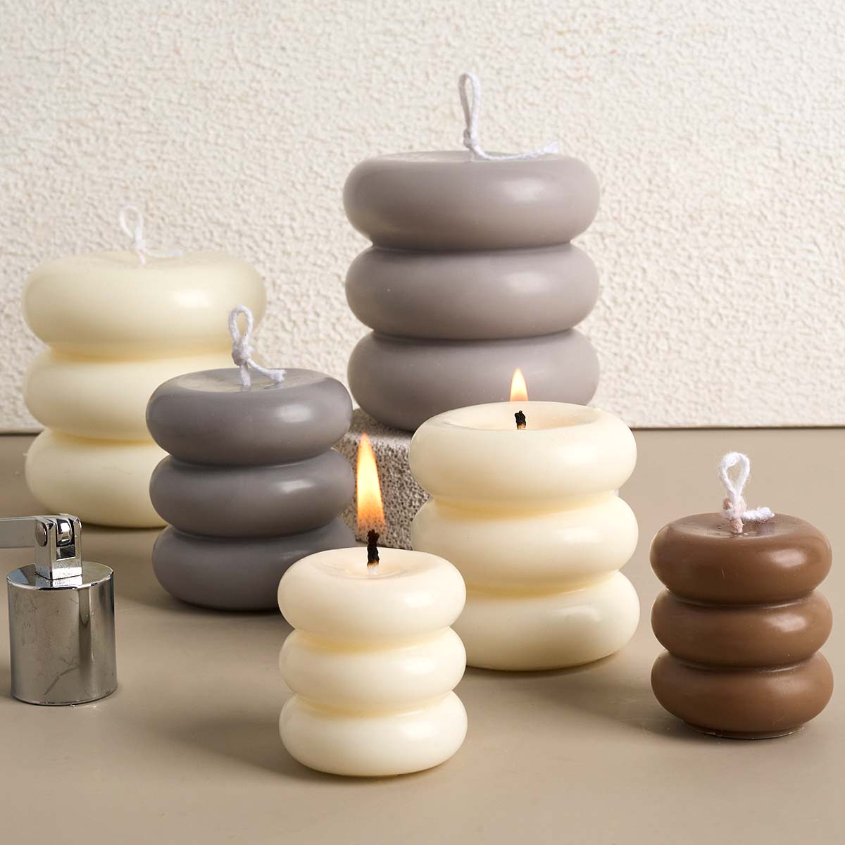 Molde de vela de silicona con forma de Donut de tres capas, círculo apilado DIY, velas perfumadas, moldes de jabón, artesanía de resina de yeso, decoración del hogar