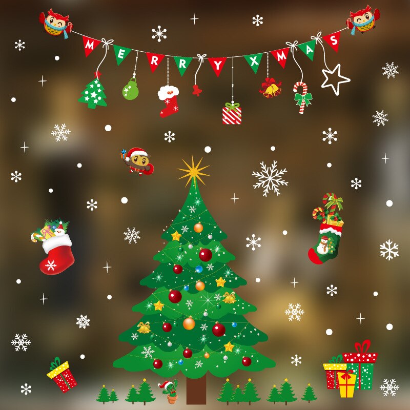 Glædelig jul vinduesglasklistermærker gør-det-selv-aftagelige wallsticker julemand snemand jul julefest indretning til hjemmebutik: Tl10