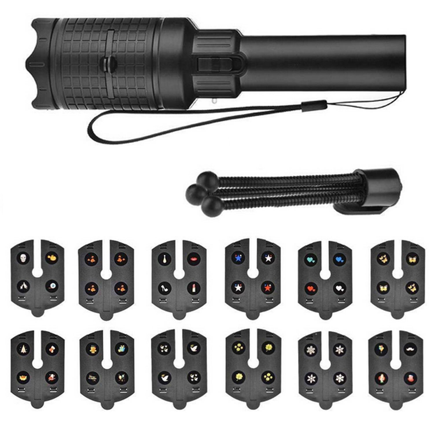 Draagbare 2 in- in-1 usb-aangedreven handheld led-projectorlamp met 6 diapatronen, statief voor kerstmis en halloween