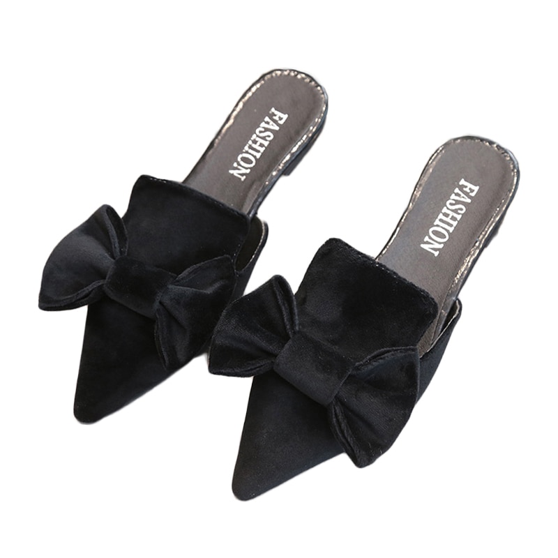 Damesmuiltjes met strik, platte schoenen met lage hak, slippers voor dames, herfstslippers voor dames met puntige neus, schattige meisjesslippers