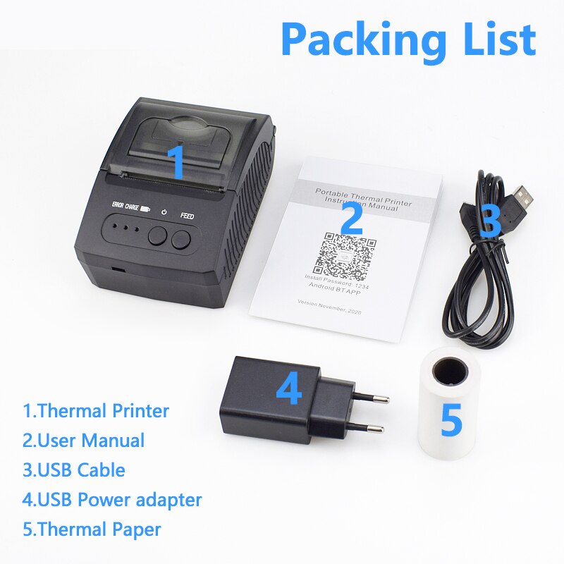 Thermal POS Receipt Printer Portable Mini Mobile Bluetooth Billing Printers for Small Business ESC/POS Support iOS &amp; Android Win