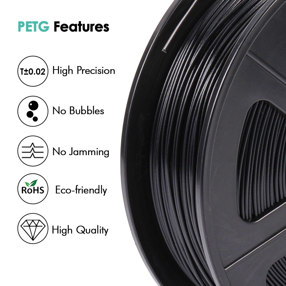 PETG Filament 1kg 1.75mm Tolerance +/-0.02mm 320m/Roll Translucent Good Toughness Non-toxic Printing Material for FDM 3D Printer