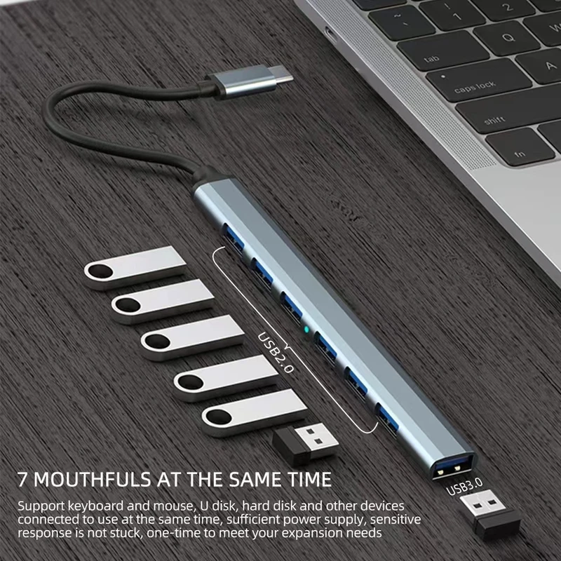 7-portowy rozdzielacz USB 3.0 typu C HUB Szybki adapter OTG Stacja dokująca do laptopa PC Dysk twardy Mysz Klawiatura