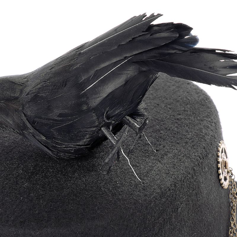 Unisex Heavy Metal Music Festival Top Hat Carnival Retro Gothic Steampunk Cosplay Black Jazz Cap with Crow Goggles