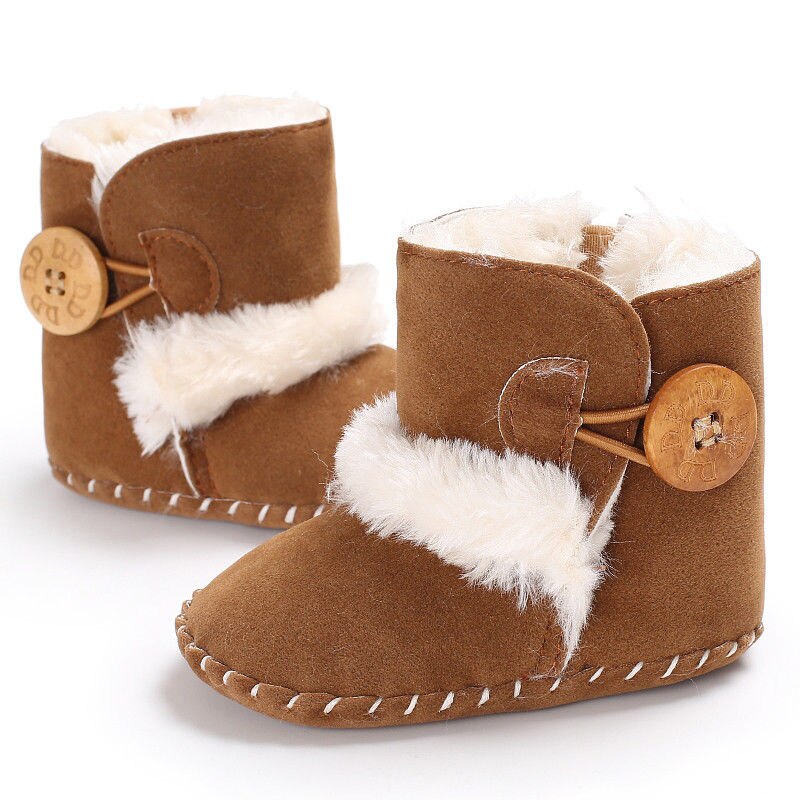 De mode lovelu wilde warme Baby Meisje Jongen Snowboots Winter Half Laarzen Infant Kid Zachte Bodem Schoenen stijlvolle novel wilde: Bruin / 0-6 months