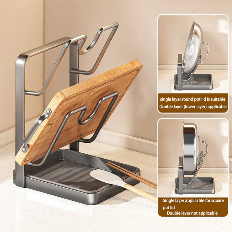 Kitchen Countertop Pot Lid Organizer Household Storage Drain Chopping Board Shelf Punch-free Storage Rack