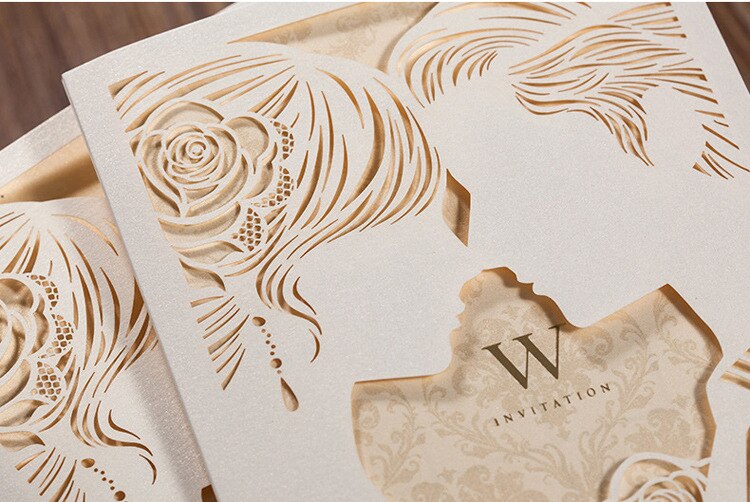 CW010, Classic Red Hollow Flowers Wedding Invitations Cards