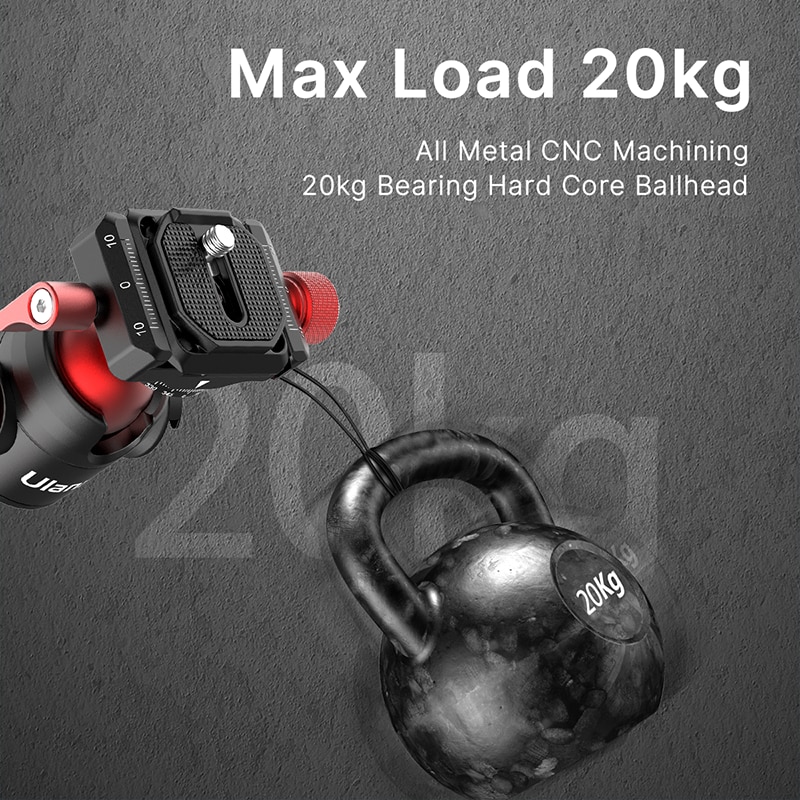 Ulanzi U-70 Metal Ballhead Gimbal Arca Swiss and PD Quick Release Plate Extend Cold Shoe 1/4'' Screw Tripod Mount Max load 20KG