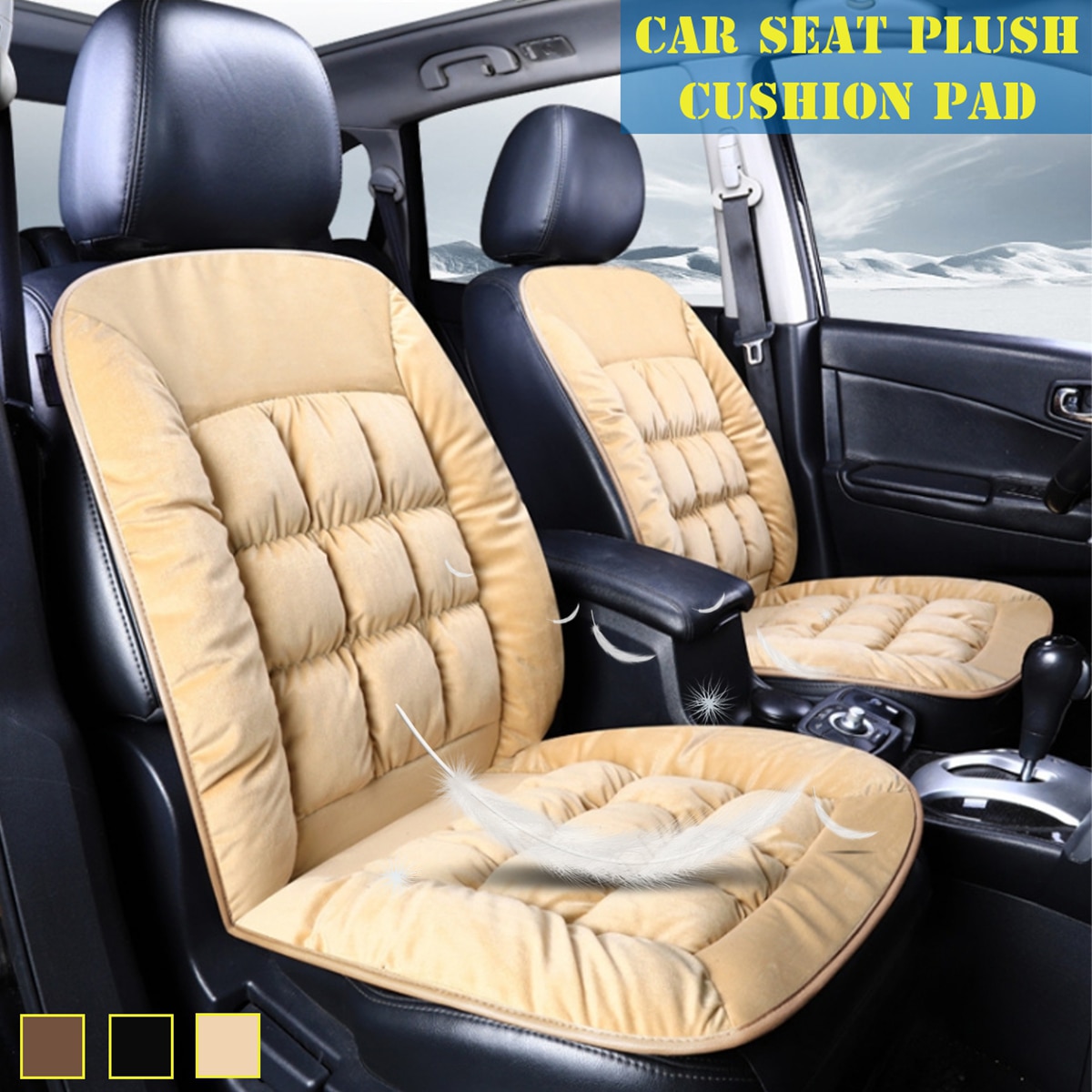 Housse de siège avant de voiture en peluche 2 pièces 4 couleurs universel tissu noir fourrure accessoires intérieurs coussin style hiver housse de siège