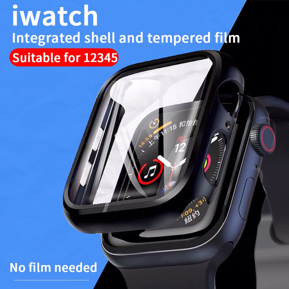 Full cover for Apple Watch series 5 4 3 2 1 matte Plastic bumper hard frame case with glass film for iWatch screen protector