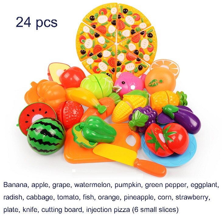 37pcs/lot Children Pretend Role Play House Toy Cutting Fruit Plastic Vegetables Food Kitchen Baby Classic Kids Educational Toys: 24 PCS-1