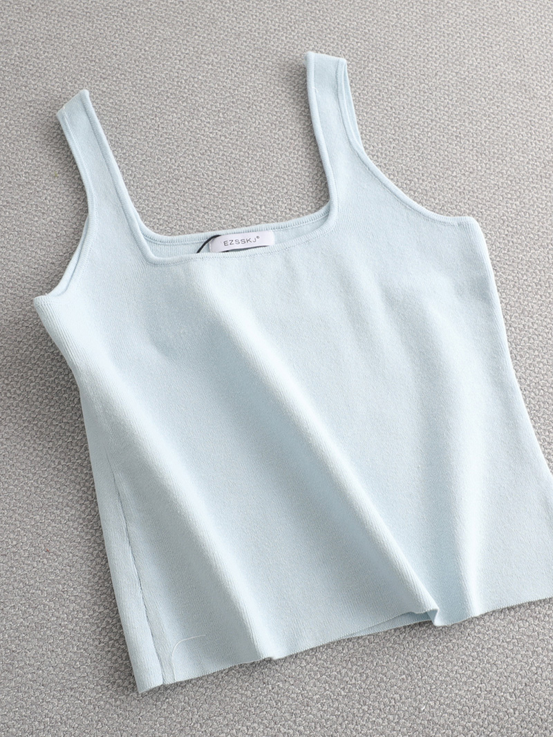 Hochwertiges, schickes Basic-T-Shirt mit U-Ausschnitt für Höhle Sommer, weiß gestricktes Damen-Tanktop, sexy ärmelloses T-Shirt, Jahrgang-oben, lässiges Ernte-oben-T-Shirt: Grün