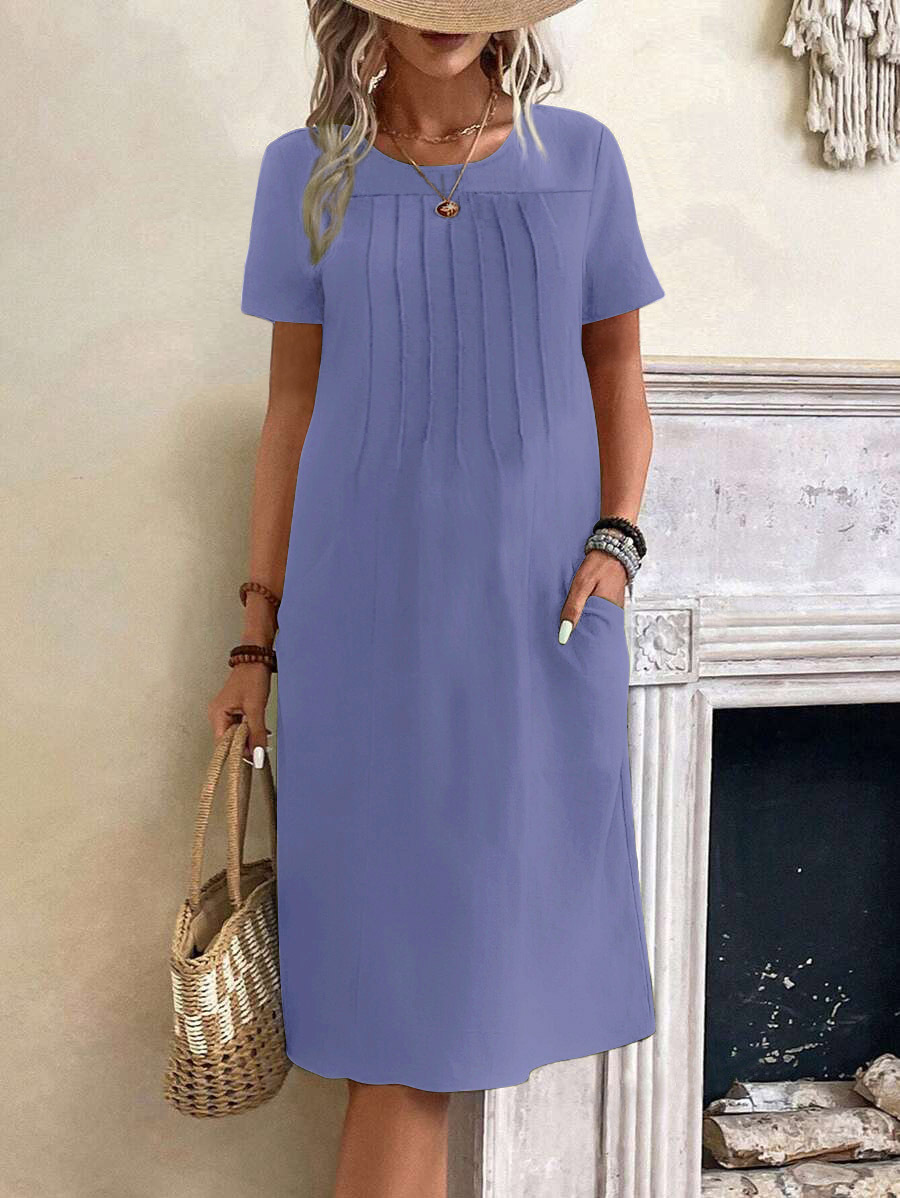 Women Short Sleeved Urban Casual Beach Dress Camisole Style Loose Waist Vacation Solid Office Lady Basic Short Dresses: S / PURPLE