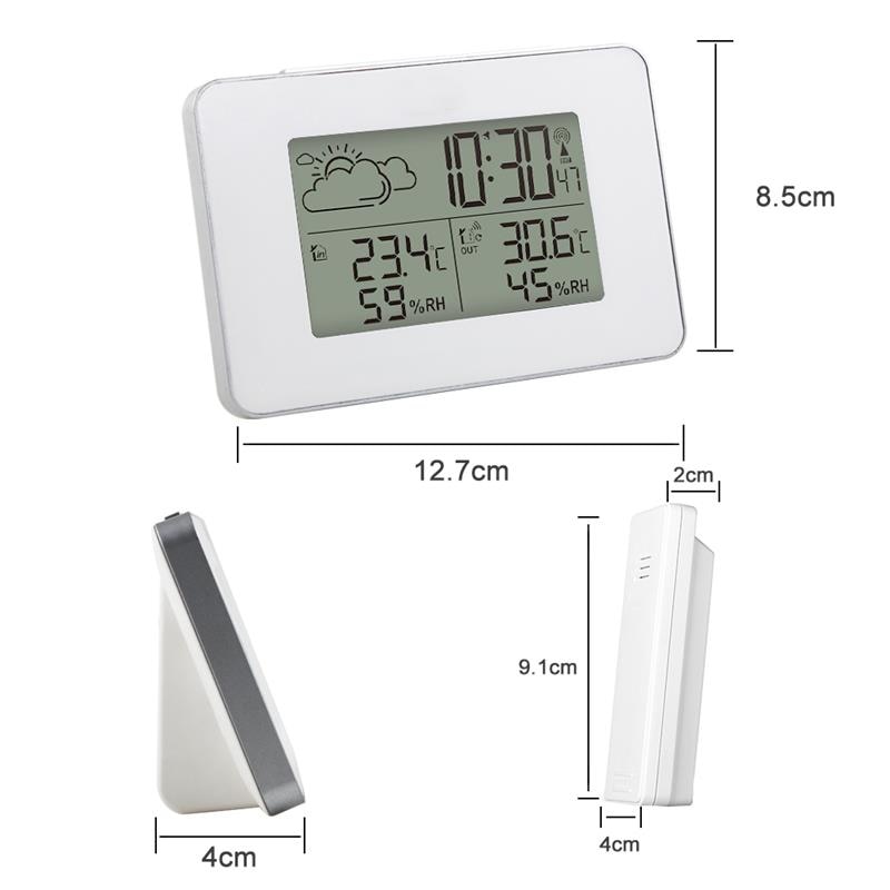 Draadloze Weerstation Thermometer LCD Digitale Scherm Outdoor Weerbericht Sensor Klok Thuis Hygrometer Klok Wit