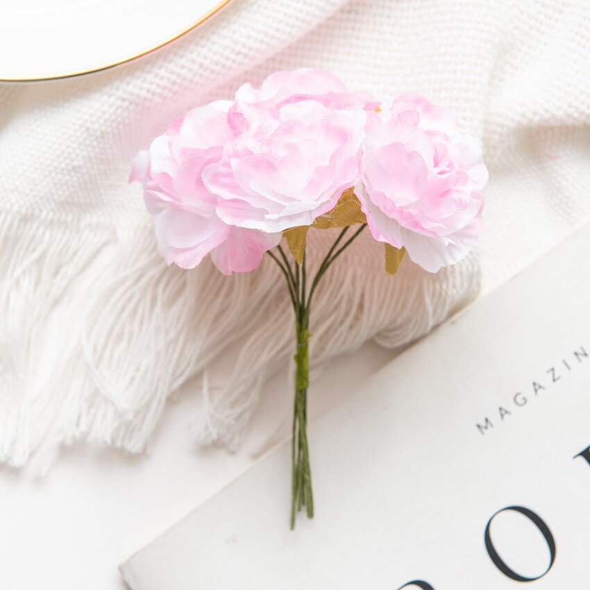 18PCS Artificial Flowers Mini Silk Bouquet Wedding Decorative DIY Wreath Christmas Decoration Vase for Home Garden Scrapbooking: L / Pink