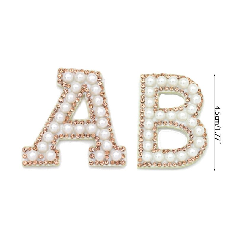 26 PCS Iron on Letters Patches Applique Sew on Patches Rhinestone Pearls Letter A-Z Patch Alphabet Embroidered Patches DIY Name